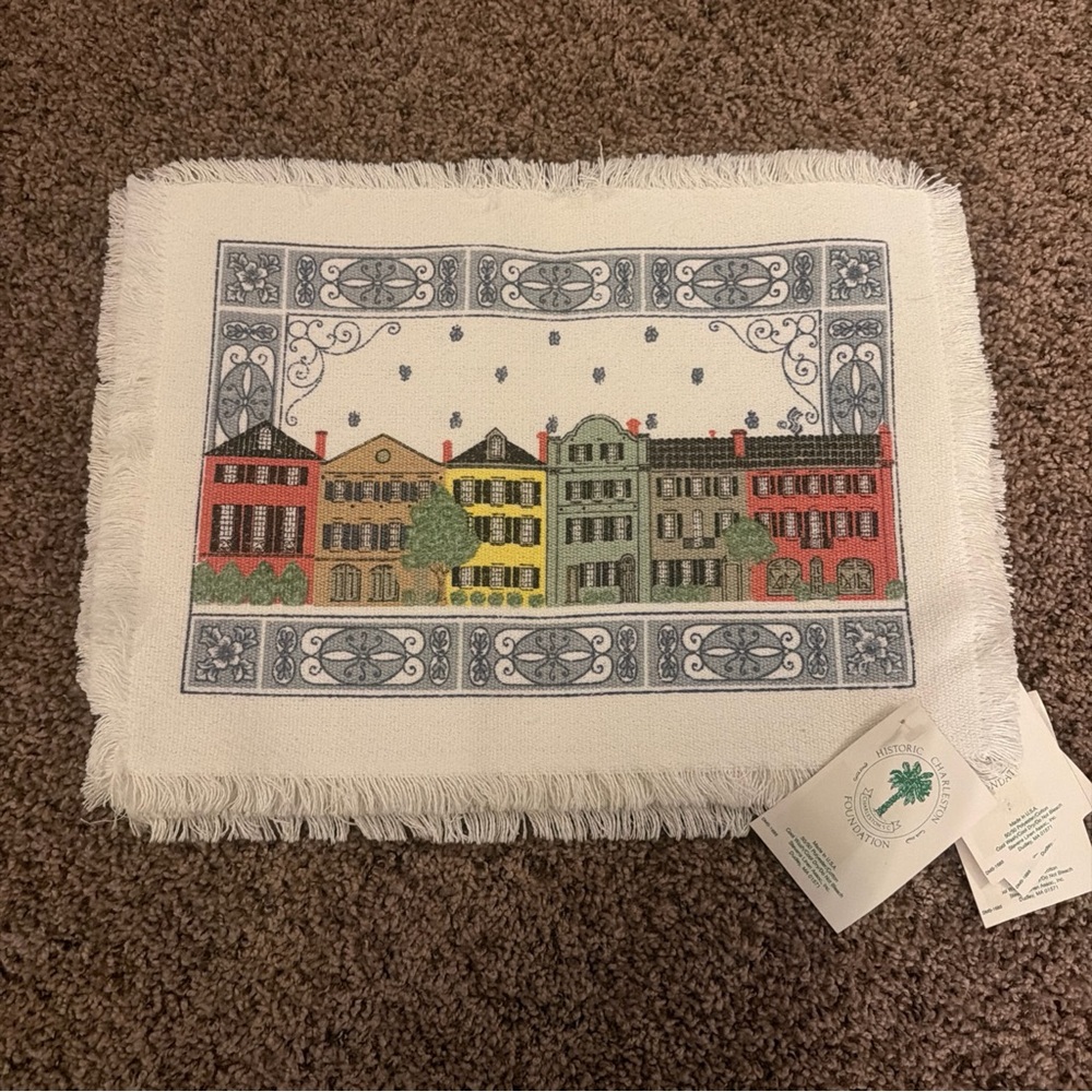 Rainbow Row Charleston, SC Fringed Tapestry Placemat Set of 4